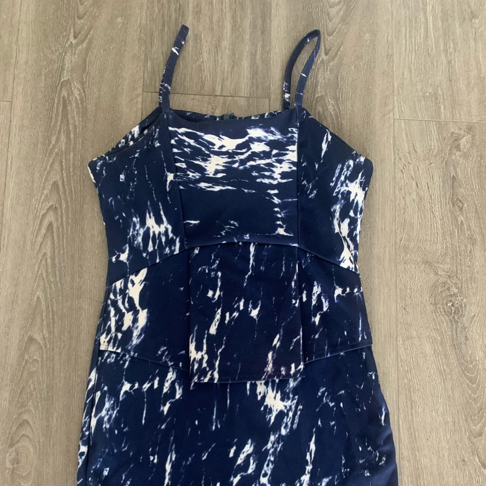 Blue and white bodycon dress